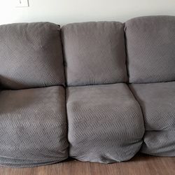 Couch Recliner -  Brown Oak- With Grey Cover 