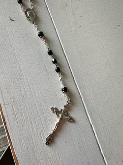 Black Bead Rosary with Silver Crucifix