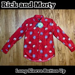 Rick and Morty Red Long Sleeve Button Up By Suitmeister Men's Shirt Size M New!