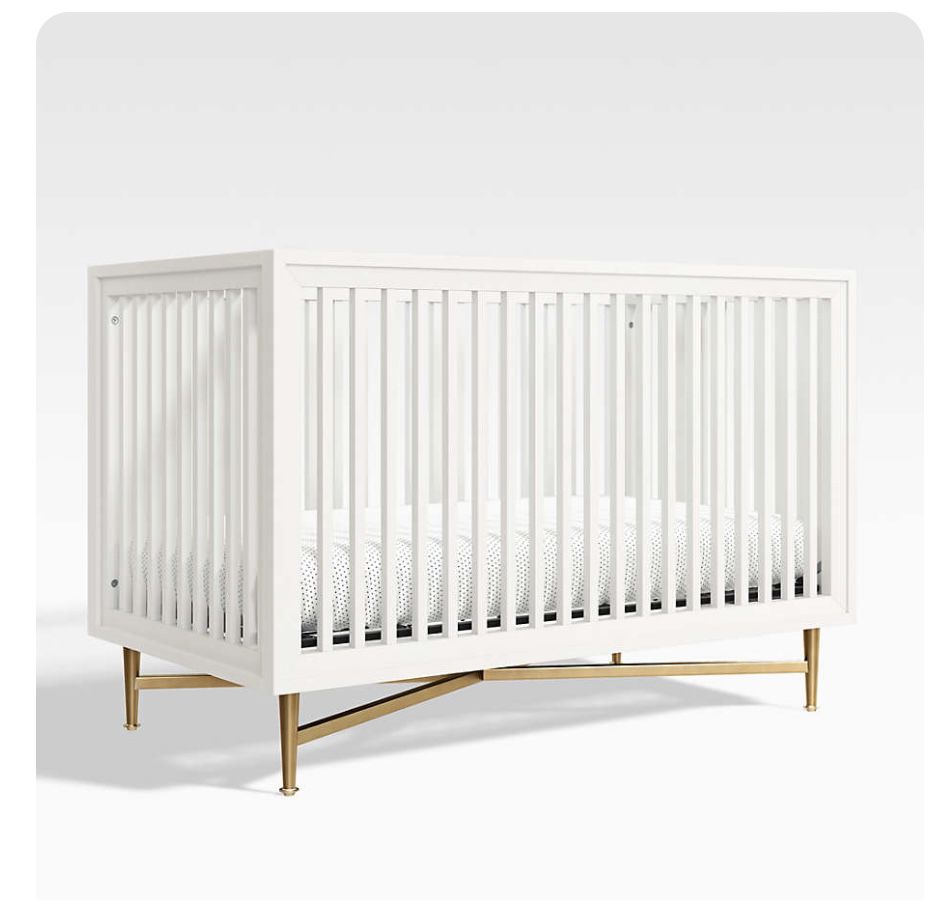 CRIB CRATE & BARREL WHITE CAMPAIGN CRIB W/both Rails, CAIMPAIGN Toddler Rail And Baby Toddler Mattress