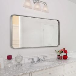 ANDY STAR Bathroom Mirror 24X40 Inch, Brushed Nickel for Vanity, Rounded Rectangle, Wall-Mounted Horizontal or Vertical