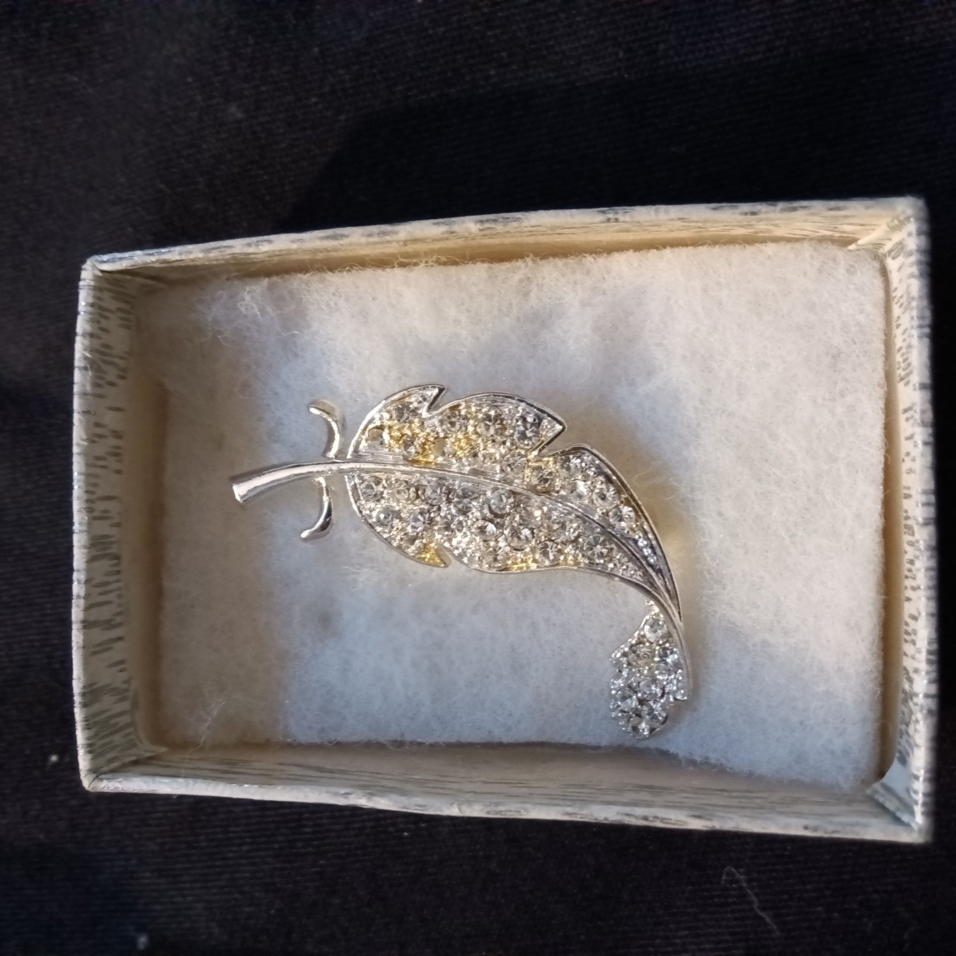 Crystal Rhinestone Feather Brooch Pin