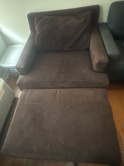 Brown Upholstered Corduroy Chair with Ottoman