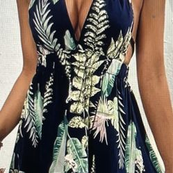 New Tropical Print Short Halter Dress 