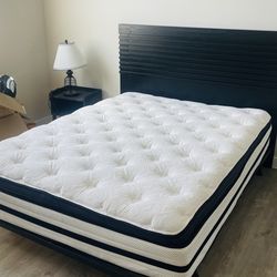 Queen Bedroom Set — Hampton Rhodes Pillow Top Mattress + Platform Frame + Headboard