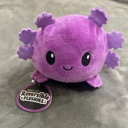 Teeturtle Happy to Angry Axolotl Plushie Purple/blk NWT