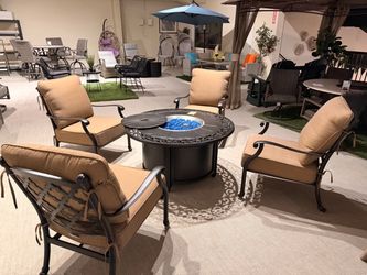 Cast Aluminum Patio Set with Fire Pit Table