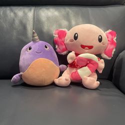 Cute Narwhal And Alolotl Plushies
