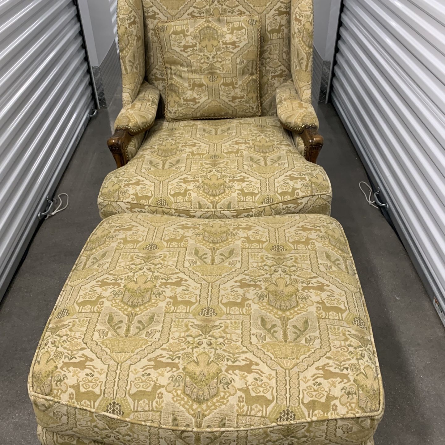 LARGE  William Switzer  LOUIS XV STYLE WING BACK LOUNGE CHAIR W/Ottoman 