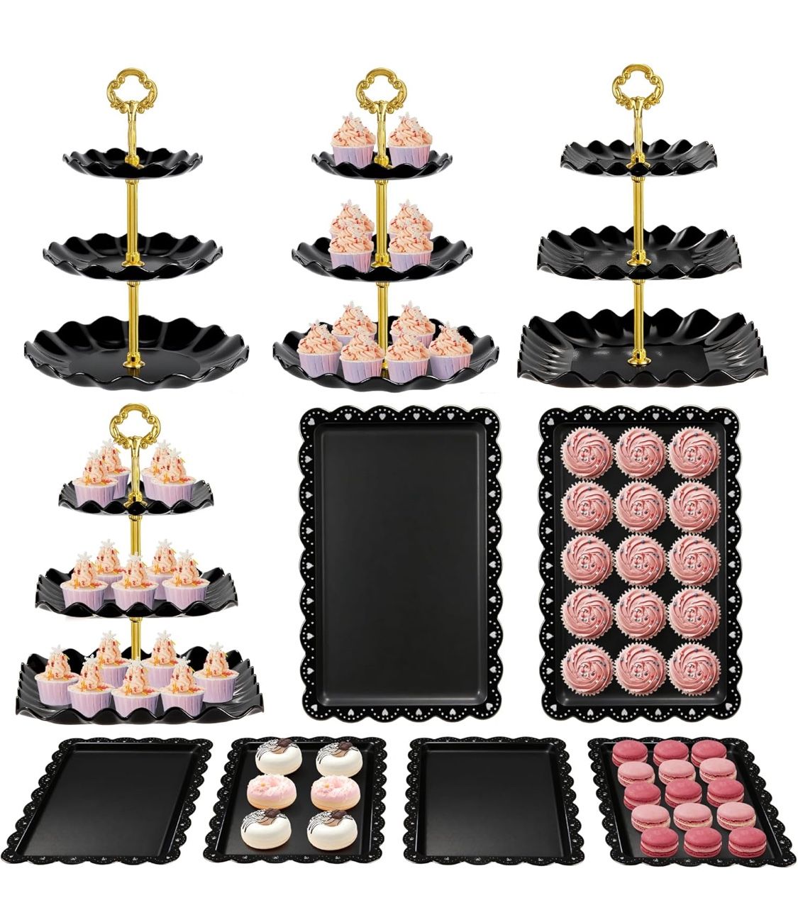 Kootek Dessert Cupcake Stand, 10pcs Dessert Table Display Set, 3 Tiered Cup Cake Holder Tower Stand Riser& Cookie Serving Trays for Wedding, Tea Party