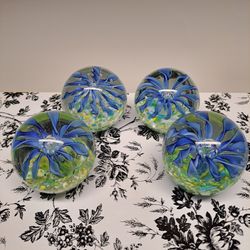 Vintage Glass Art Paperweights Floral Abstract Designs
