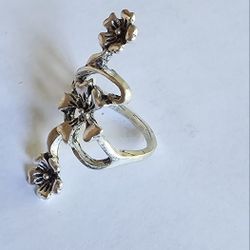 LADIES NEW SIZE 6 CLIMBING FLORAL LEAF SILVER FASHION RING 