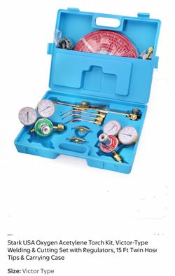 Stark USA Oxygen Acetylene Torch Kit, Victor-Type Welding & Cutting Set with Regulators, 15 Ft Twin Host Tips & Carrying Case 55147/1