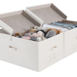 StorageWorks Extra Large Storage Bins with Lids, 55L Decorative Storage Bins with Double-Open Lid