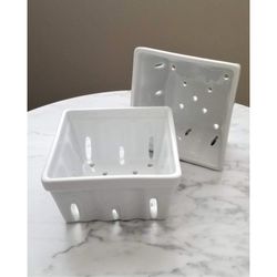 Crate & Barrel White Ceramic Berry Colander Basket Set
