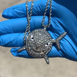 Iced Out Shark Pendant Rope Chain