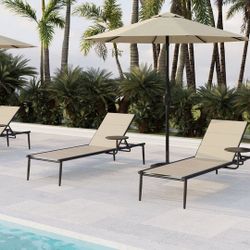 2 PCs Outdoor Chaise Lounge Chair with Textilene
