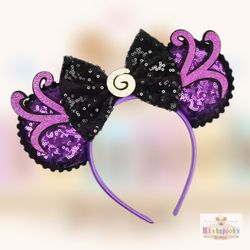 Ursula Villian Purple and Black Sequin Mickey Ears Headband