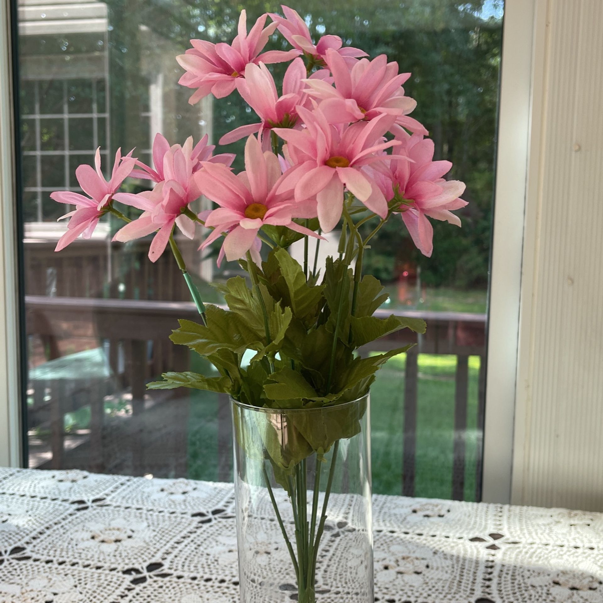 Glass Cylinder Vase 12 by 3 with flowers
