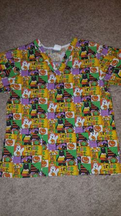 Halloween Trick or Treat scrub top, sz M