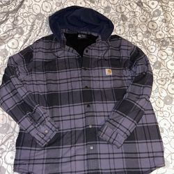 Carthartt Mens Hooded Plaid Jacket Gray and Black XL $65