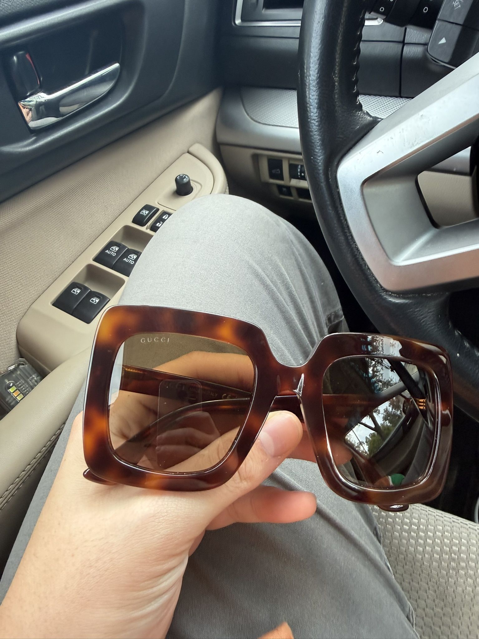 Original Gucci Brown Gradient Rectangular Ladies Sunglasses GG0328S
