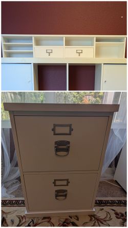 Pottery Barn Bedford Hutch + File Cabinet Set (Antique White)