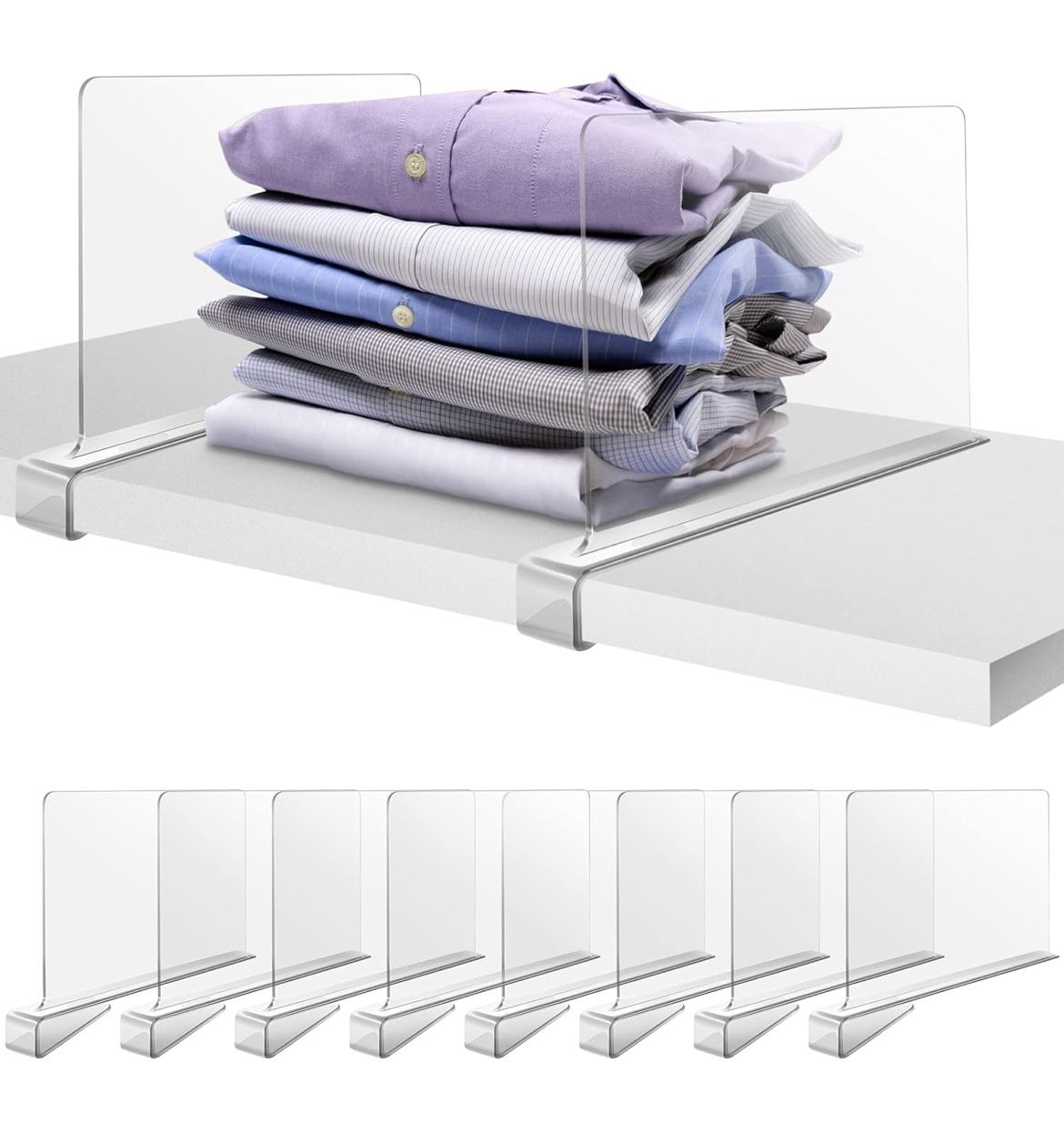 8 Pack Acrylic Shelf Dividers for Closet Organization, Clear Shelf Divider Fits Shelves of 0.4-1 Inch,Purse Organizer for Closet, Shelf Organizer, Clo
