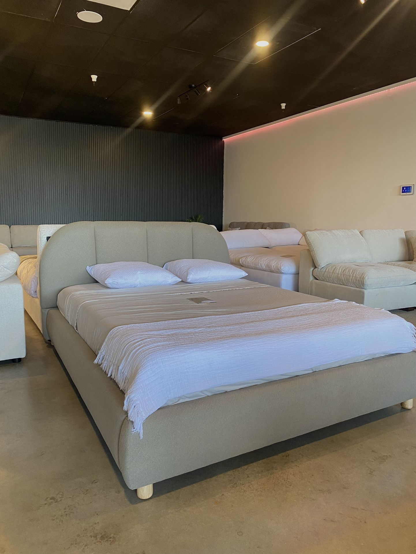 Soft Curved Upholstered Bed Frame – Modern Neutral Design 🛏️