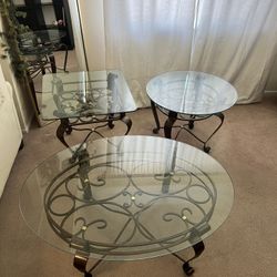 Wrought Iron & Glass Coffee Table Set   