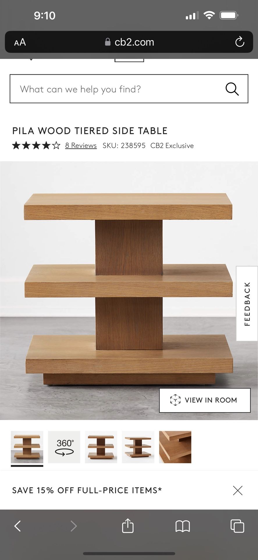 Pila wood tiered table cb2