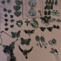Steampunk Jewelry Collection And Box And Watch Parts 