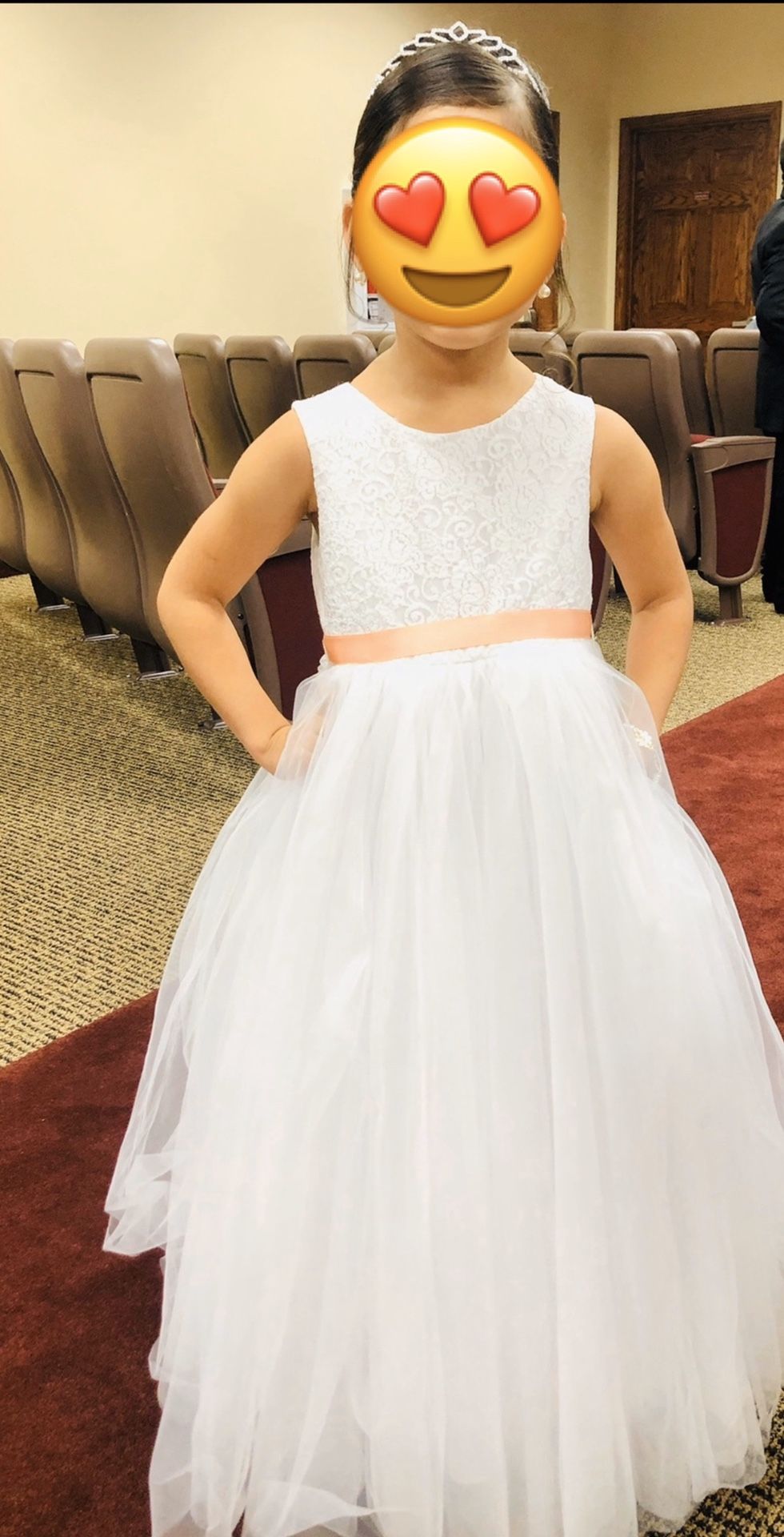 Ball Gown Flower Girl Dress with Heart Cutout from David’s bridal size 5T