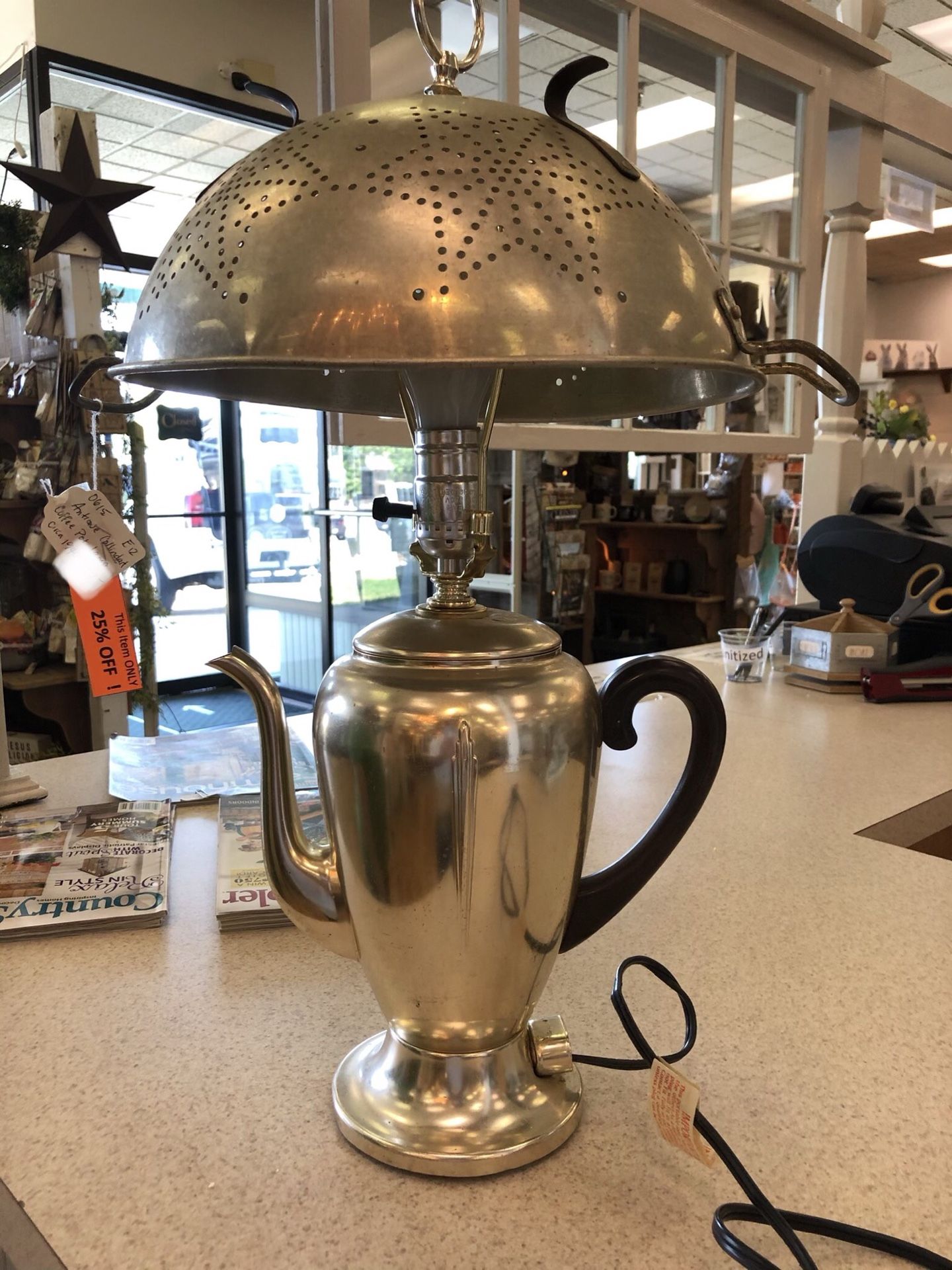 Farmhouse Style Vintage Colander/Percolator Lamp