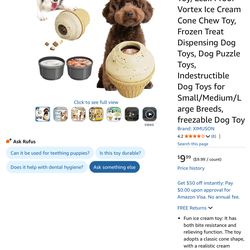 Interactive Dog Toy, Leak Proof Vortex Ice Cream Cone Chew Toy, Frozen Treat Dispensing Dog Toys