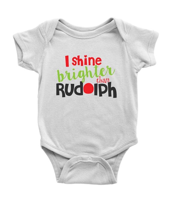 First Christmas Onesie for Baby Boys and Girls, I Shine Brighter than Rudolph, Newborn Christmas Outfit