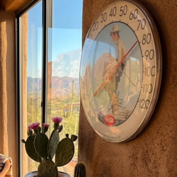 Vintage Coca-Cola 12" Jumbo Dial Thermometer - Norman Rockwell "The Old Fishin' Hole"