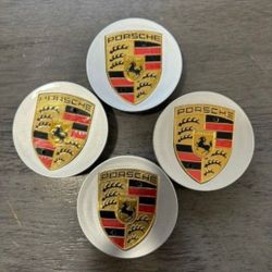 Porsche 76mm Silver Wheel Hub Center Caps 