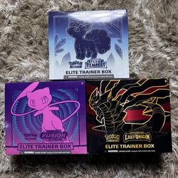 Fusion Strike, Silver Tempest, Lost Origin Elite Trainer Boxes Pokemon Cards 