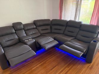 Power Reclining Leather Sectional with LED Lighting