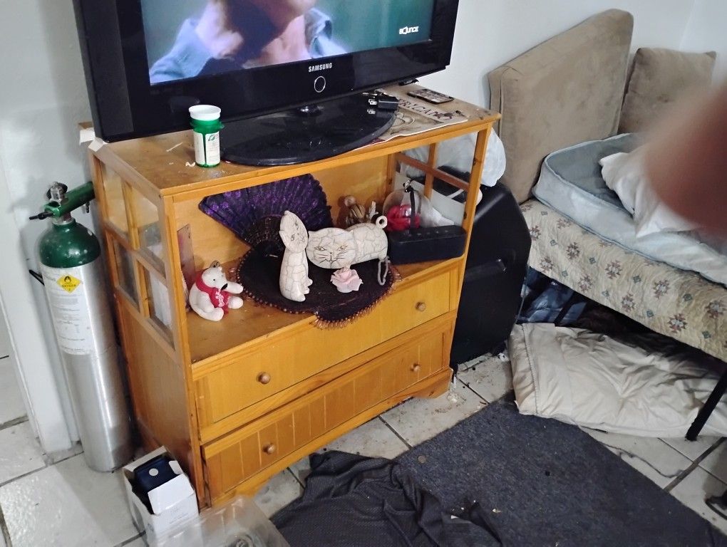 Wooden Dresser With Glass Windows