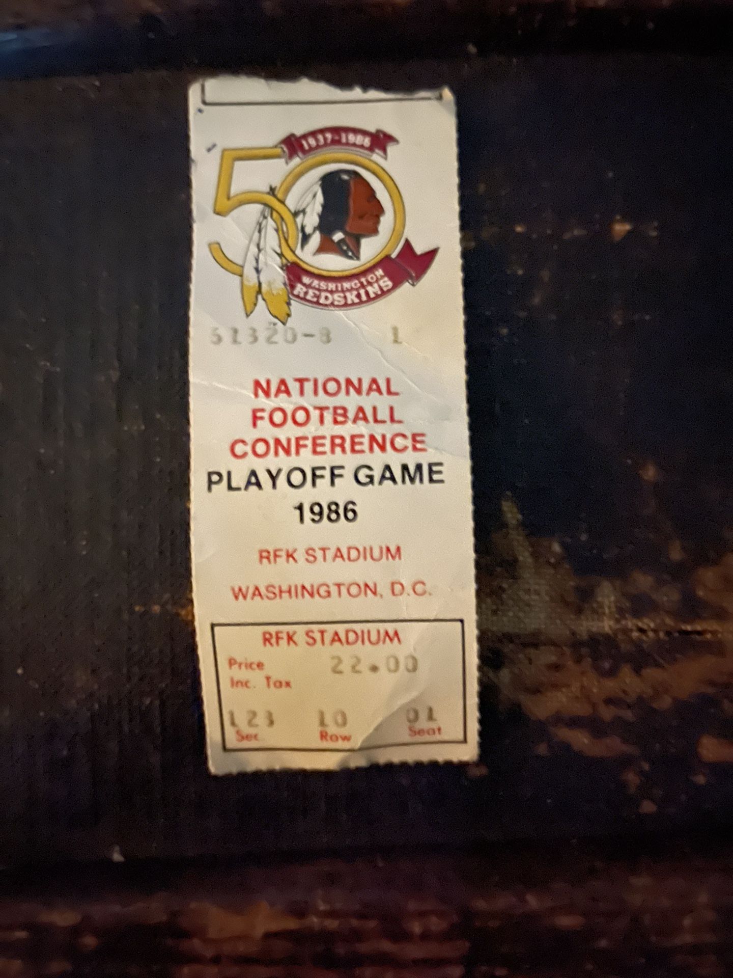 Football 1986 Redskins Vs Rams Playoff Ticket