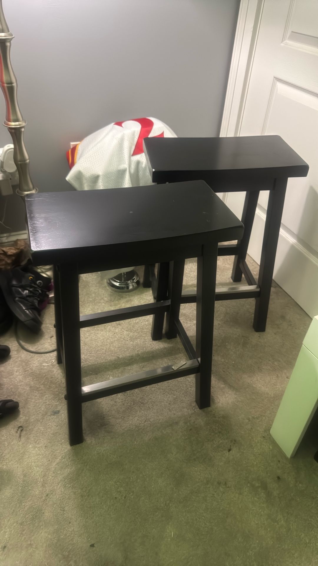 Cherry Oak Saddle SeatBar Stools W/ Metal Foot Plate