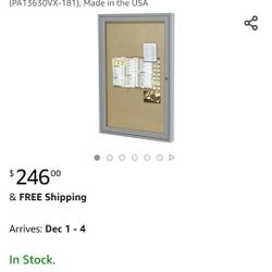 Ghent 36"x30" 1-Door Outdoor Enclosed Vinyl Bulletin Board, Shatter Resistant, with Lock, Satin Aluminum Frame - Caramel (PA13630VX-181), Made in the