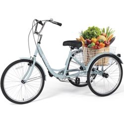 Adult Tricycle 7 Speed Trikes 3 Wheel 26'' Bikes for Adults, Trike for Women Men, Rear Removable Wheeled Baskets - Seniors & Commuters, 350 lb - Green