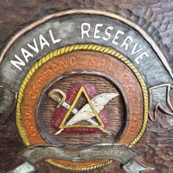 1972 United States Navel Hand carved Wooden Heavy Wall Art Collectible Rare From Estate Sale Large Artwork Plaque 