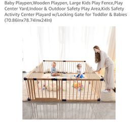 Large Wooden Baby Playpen with Locking Gate