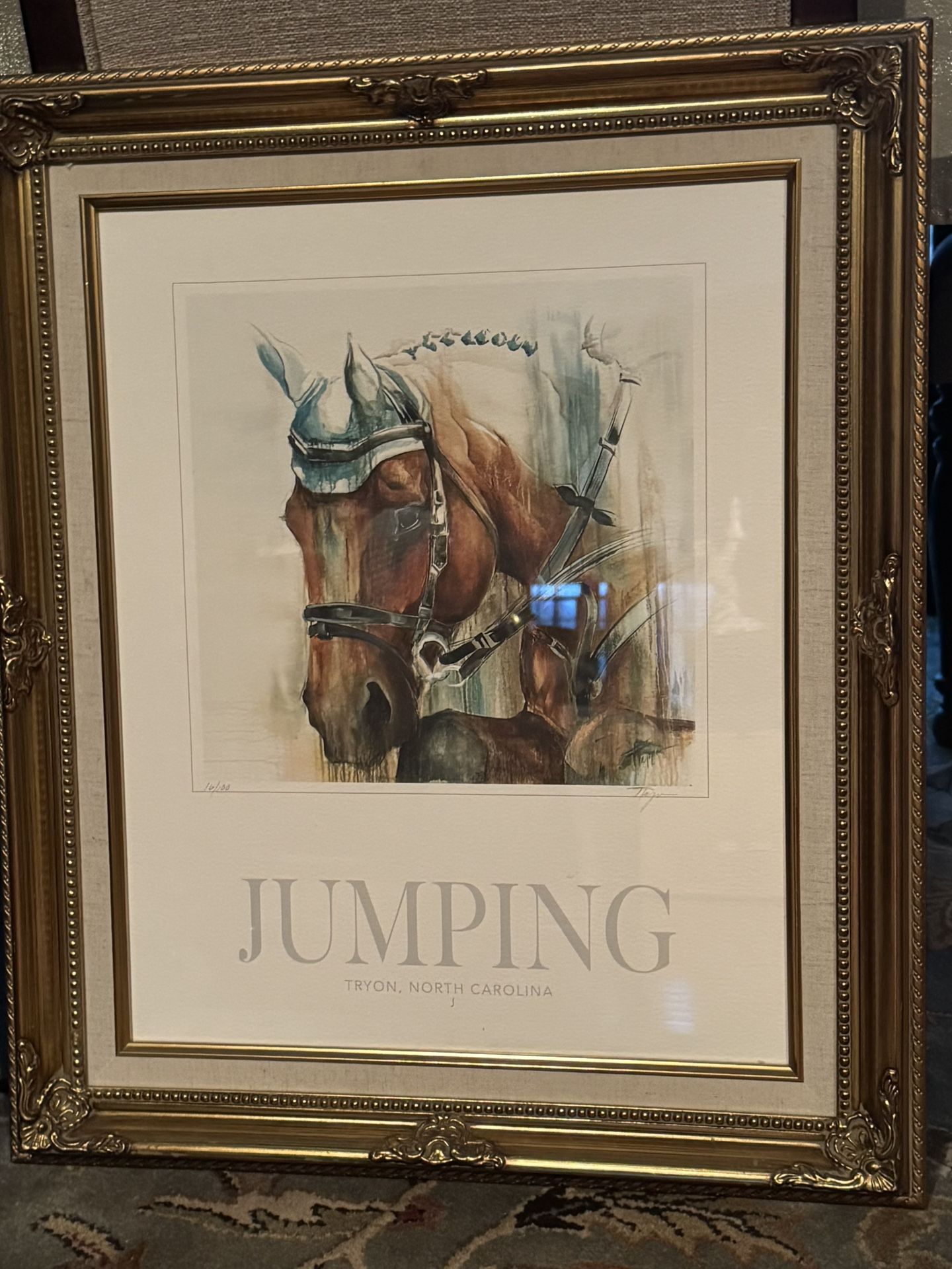 Beautiful Quality Framed Horse Art JUMPING TRYON, NC