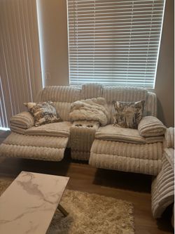 Luxury Reclining Couch Set + Electric Fireplace TV Stand