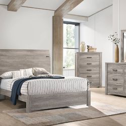 4 PCs Bedroom Set Dresser Mirror Night Stand And Queen Bed 